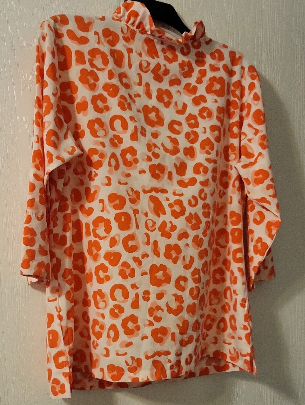 NWT Womens Orange Leopard Print Ruffle-Neck Blouse - Picture 10 of 10